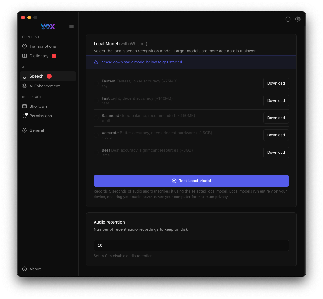 Speech Models Screen