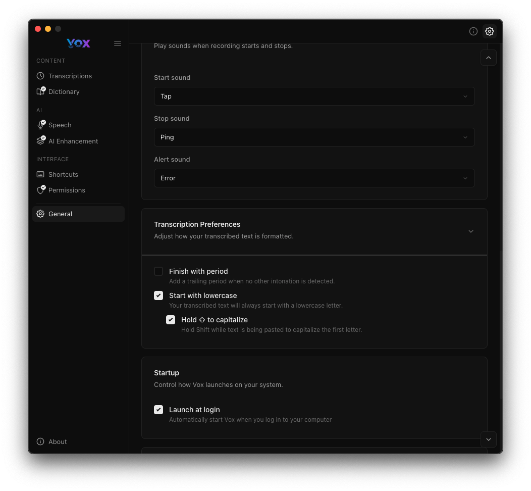 Transcription Preferences